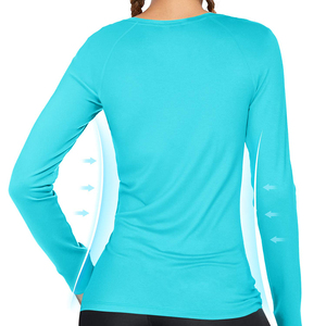 Camiseta de compresión de manga larga para mujer, color blanco, para protección UV, personalizable para OEM con logotipo personalizado. - Product Image 3