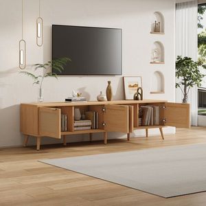Soporte de TV Moderno de 70 Pulgadas con Puertas de Ratán, Centro de Entretenimiento con Orificios para Cables y Espacio de Almacenamiento para Televisores de hasta 80 Pulgadas - Product Image 3