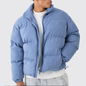 Men's <b>Light</b> Blue <b>Puffer</b> <b>Jacket</b> Stand Collar Zipper Closure Windproof Casual Winter Outerwear Polyester Wadding Regular Fit - Product Image 6