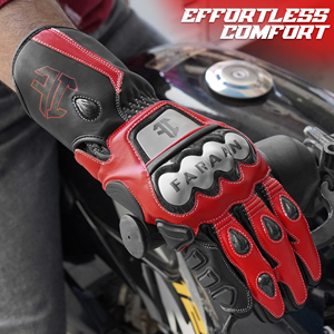 Guantes de Motociclismo de Cuero Rojo y Negro, Guantes de Carreras con Protección Completa en los Nudillos, Guantes de Pista, Equipo de Protección Personalizado OEM para Motociclistas - Product Image 2