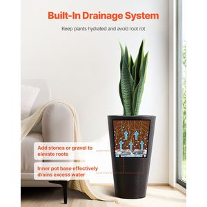 Ensemble de 2 jardinières noires de 24 pouces de hauteur, grandes jardinières pour fleurs et plantes, pour l'extérieur et l'intérieur, pour la véranda et le patio - Product Image 4