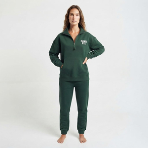 <b>Women's</b> <b>Quarter</b> <b>Zip</b> Pullover Sweatshirt Oversized Cotton Fleece Drop Shoulder Hoodie Custom Front Logo Casual Wear - Product Image 6