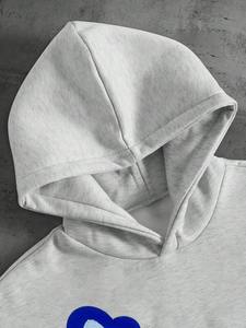 Sudadera con Capucha Extra Grande de Felpa Gruesa para Hombre, Color Gris Jaspeado, con Parche de Chenilla Bordado, Marca Privada, Otoño Invierno - Product Image 5