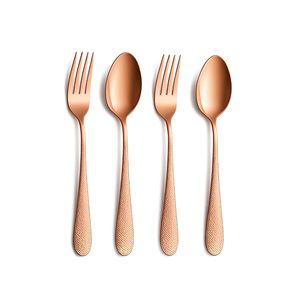 Ensemble de 4 couverts en satin rose gold avec manche diamanté moderne, fourchettes et cuillères en acier inoxydable pour la maison, l'hôtel et les restaurants - Product Image 1