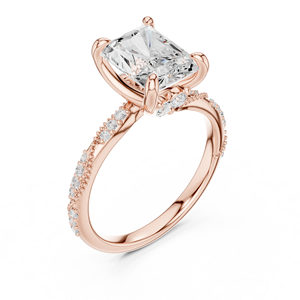 Bague solitaire en or rose avec diamant taille émeraude, élégante bague de fiançailles et de mariage, pavé de diamants, bijoux de luxe pour femmes - Product Image 2