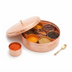 Handmade Pure Copper Masala Box Indian <b>Spice</b> Container with 7 Storage <b>Jars</b> Kitchen Organizer Airtight Gift Wholesale OEM - Product Image 1