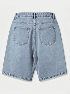 Shorts en denim de coton de haute qualité pour hommes, style streetwear décontracté, avec poches, bleu clair délavé. - Product Image 2