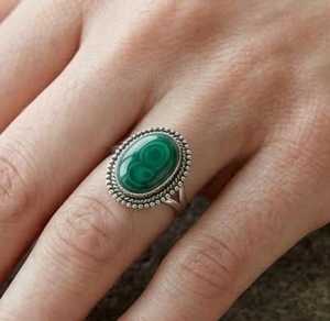 Anillo llamativo de malaquita – Anillo gótico de filigrana con gemas azules brillantes, anillo de plata hecho a mano, regalo para ella - Product Image 2