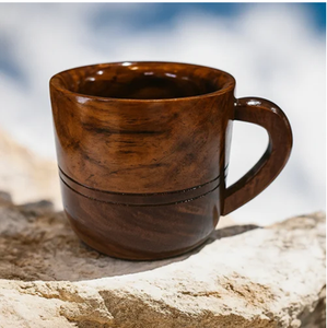 Tasse à thé en bois moderne avec soucoupe, poignée ronde, design rétro, vaisselle écologique pour café et thé - Product Image 2