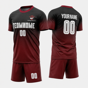 Maillot de football personnalisé WARPRO INDUSTRY pour homme, manches courtes, évacuation de l'humidité, uniforme d'équipe athlétique, dégradé rouge et noir - Product Image 1