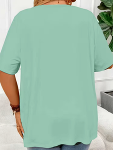 Plus Size Women's <b>Patchwork</b> Anti-Wrinkle O-Neck Pullover Short Sleeve 100% Cotton Casual Summer Knit - Product Image 2