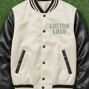 Veste bomber unisexe personnalisée avec broderie, manches en cuir de vache, streetwear d'hiver, veste de baseball - Product Image 5