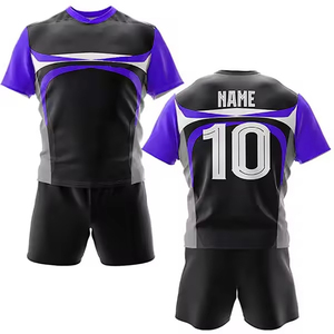 ชุดทีมรักบี้สำหรับผู้ชาย ออกแบบเองได้ เสื้อกีฬาและกางเกงขาสั้นผ้าโพลีเอสเตอร์ ทนทาน สวมใส่สบาย สำหรับการฝึกซ้อมและการแข่งขัน - Product Image 6