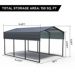 Cochera Metálica Reforzada de Alta Resistencia 10x15 FT, Garaje Exterior Multiusos, Toldo para Coche, Camioneta y Otros Vehículos - Product Image 3