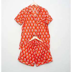 Ensemble de pyjama court pour femme 100% coton indien, printemps/été, respirant, léger, luxueux, logo sur le devant, séchage rapide, couleur personnalisée - Product Image 6