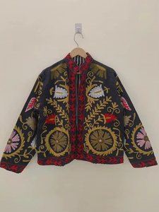 Chaqueta Bomber de Algodón con Bordado Suzani de Terciopelo, Diseño Floral Vintage, Otoño-Invierno, Hecha a Mano, Estilo Bohemio, Reversible y Corta, Venta al Por Mayor - Product Image 1