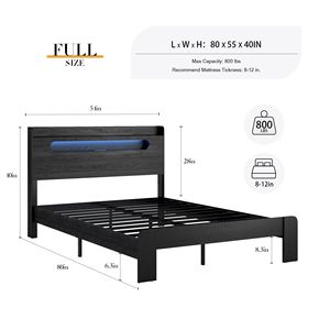 Letto a piattaforma in legno a grandezza naturale con testiera illuminata a LED e 2 porte USB, silenzioso, senza bisogno di rete a molle, con opzione contenitore - Product Image 6