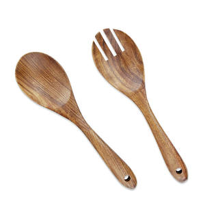 Ensemble de service à salade en bois écologique au design moderne et luxueux avec fourchette et cuillère polies miroir pour les dîners festifs - Product Image 1
