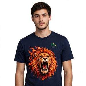 NEXTEX T-shirt unisexe Roaring Lion en jersey de coton doux bleu marine à col rond décontracté - Product Image 1
