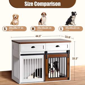 Casa para Perros de Doble Puerta y Alta Resistencia con Cajón de Almacenamiento, Mueble para Mascotas en Blanco y Nogal - Product Image 2