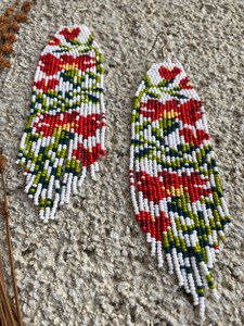 TRENDING <b>Red</b> Carnation Beaded Fringe <b>Earrings</b>: Boho Floral Seed Bead Jewelry FOR GIFT , WEDDING,ANNIVERSARY - Product Image 5