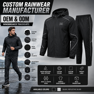 Wholesale Solid Black Lightweight Waterproof Hooded Tracksuit Set with Back <b>Zip</b> Pocket and Other Closure Sporty Style Tracksuit - Product Image 4