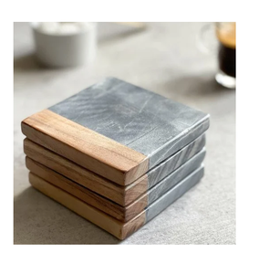 Marble Acacia Wood Coaster Mats Pads <b>Grey</b> Stone With Wood Design Custom Logo Wood Coaster Top Price - Product Image 3