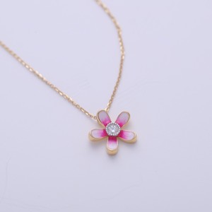 IGI Certified Lab Grown Diamond Floral Enamel Pendant in Solid 925 Sterling Silver <b>Pink</b> Flower Pendant Cute Fashion Jewelry - Product Image 4
