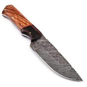 Cuchillo de Caza y Supervivencia de Acero de Damasco OEM ODM, Superventas, para Uso Diario, Hoja Fija, Funda de Cuero y Madera - Product Image 3