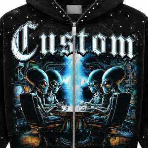 Sweat à capuche surdimensionné personnalisé avec strass, 100 % coton, tissu respirant, nouveau style vintage, broderie sérigraphiée sur le devant - Product Image 6