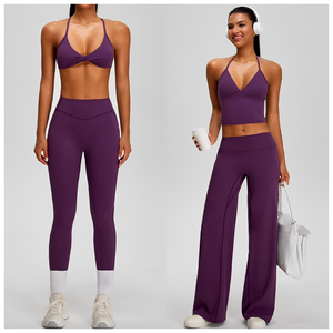 Ensemble de yoga rose taille haute sans coutures, avec haut court à dos croisé et col en V, et short respirant en Spandex et Polyester, 3 pièces avec fermeture à cordon de serrage - Product Image 6