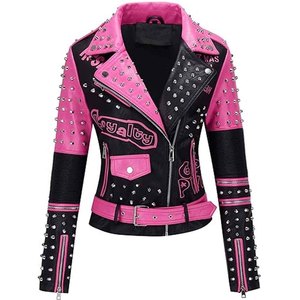 Women Studded Leather <b>Jacket</b> Black <b>Punk</b> Motorcycle Biker Style PU Leather OEM Custom Wholesale Manufacturer Supply - Product Image 3