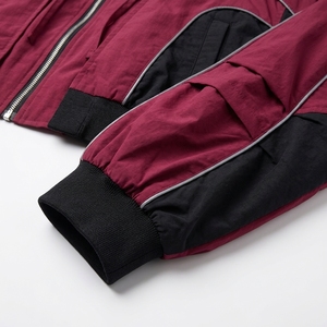 Custom Women's <b>Burgundy</b> Color Blocked <b>Crop</b> Hooded Jacket Full Sleeve Sporty Pants Set Loose Fit Wind Proof All Seasons Wear - Product Image 4