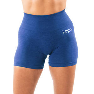 Shorts de sport pour homme taille haute bleu uni en toile respirante tricotée avec logo avant et taille élastique déchirée - Product Image 2