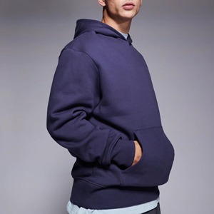 Men's <b>Navy</b> Hooded <b>Sweatshirt</b> Solid Zipper 100% Cotton Custom Logo Print Regular Fit Casual Woven Winter Wear - Product Image 2