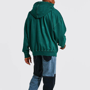 Sweat-shirt à capuche oversize pour homme, vert uni, en molleton de coton délavé, avec poches, style décontracté et effet vieilli - Product Image 4