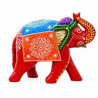 Figurine d'éléphant en bois peinte à la main |   Statue d'éléphant indien colorée |   Décoration d'intérieur et articles cadeaux en bois faits à la main