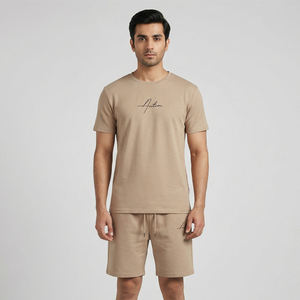 Wholesale Printed Plus Size 100% Cotton Fabric Summer Two Piece Men's <b>Sets</b> Short Sleeve Round Neck T-shirt Shorts Men's <b>Twin</b> <b>Set</b> - Product Image 4