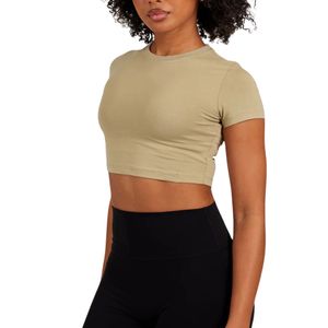 เสื้อยืดครอปผู้หญิงทรงปกติ คอกลม แขนสั้น ผ้าสเตรช ระบายอากาศได้ดี เหมาะสำหรับออกกำลังกาย โยคะ ฟิตเนส รับผลิตตามสั่งขายส่ง - Product Image 4