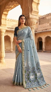 Sari en coton de qualité supérieure pour mariage et occasions spéciales, provenant d'un fournisseur et exportateur indien, disponible au prix de gros. - Product Image 4