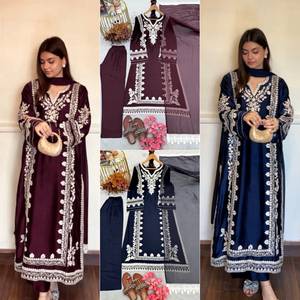 Conjunto de Salwar Kameez de Rayón Azul Bordado de Leranath Fashion, Kaftan Pakistaní, Kurta con Dupatta para Bodas y Fiestas, Ropa para Mujer, Reciclado - Product Image 6