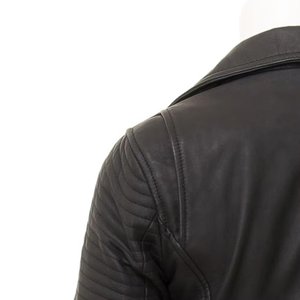 Custom Logo Design Ladies Biker Genuine Sheepskin Leather Jacket Waterproof Filled Breathable All Seasons Cotton Lined - Product Image 4