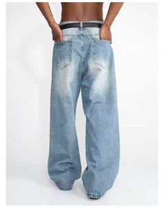 Manufacturer's Customization Men's BAGGY Large Size Loose Straight Jeans High-waisted 100% Cotton Leisure Denim Trousers - Product Image 6