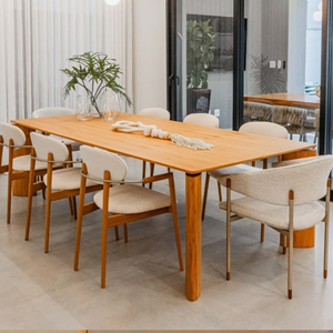 Juego de Comedor Moderno de Madera de Teca Sólida con Sillas Tapizadas, Muebles Contemporáneos de Lujo para Villa, Resort, Hotel y Hoteles Premium - Product Image 1