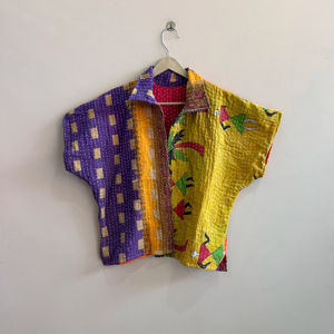 เสื้อแจ็คเก็ตคันธาแบบสั้น ตัดเย็บแบบควิลท์ วินเทจ ทำมือ สไตล์โบโฮ เสื้อโค้ทแบบกลับด้านได้ - Product Image 1