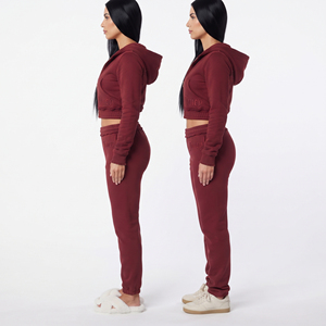 Conjunto de Sudadera Corta con Cremallera y Pantalones Jogger de Dos Piezas, Estampado, 100% Algodón, Traje Deportivo Ligero, Pantalones Ajustados para Mujer - Product Image 4