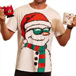 Camiseta navideña con diseño de muñeco de nieve para hombre, manga corta, estampado de dibujos animados, cuello redondo, ropa informal - Product Image 2