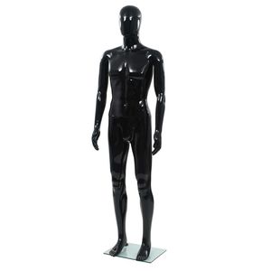 Maniquí Masculino Negro Brillante con Base de Vidrio, Cuerpo Completo de 72.8 Pulgadas - Product Image 1