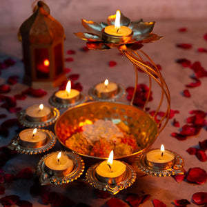 Metal Circular <b>Candelabra</b> With Diya Holders For Religious Activities And Festive Decorations - Product Image 1