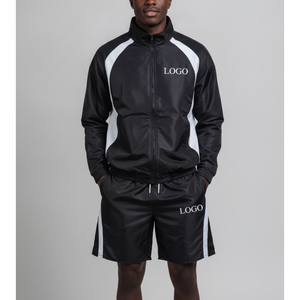 Conjunto Deportivo Premium Unisex de Chaqueta Cortavientos de Nailon Negro y Pantalones Cortos para Correr, con Parches Personalizados, Informal, de 2 Piezas, para Gimnasio y Fitness, para Hombre - Product Image 5